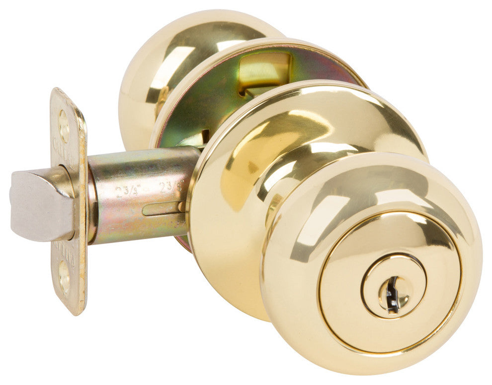 Callan Saxon Keyed Entry Knob Set, Bright Brass