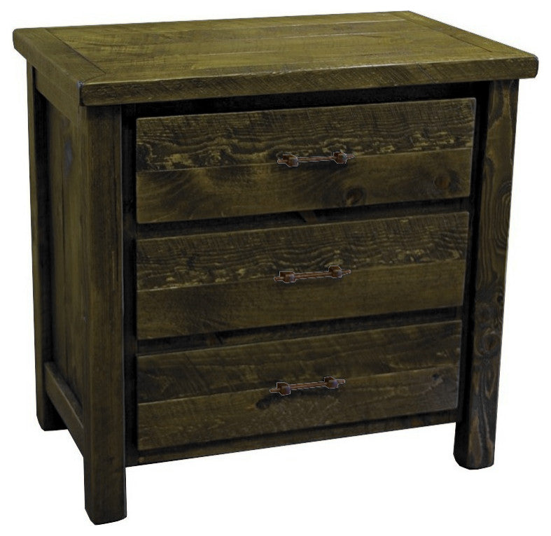 Barnwood Style Timber Peg 3-Drawer Chest, Weathered Slate