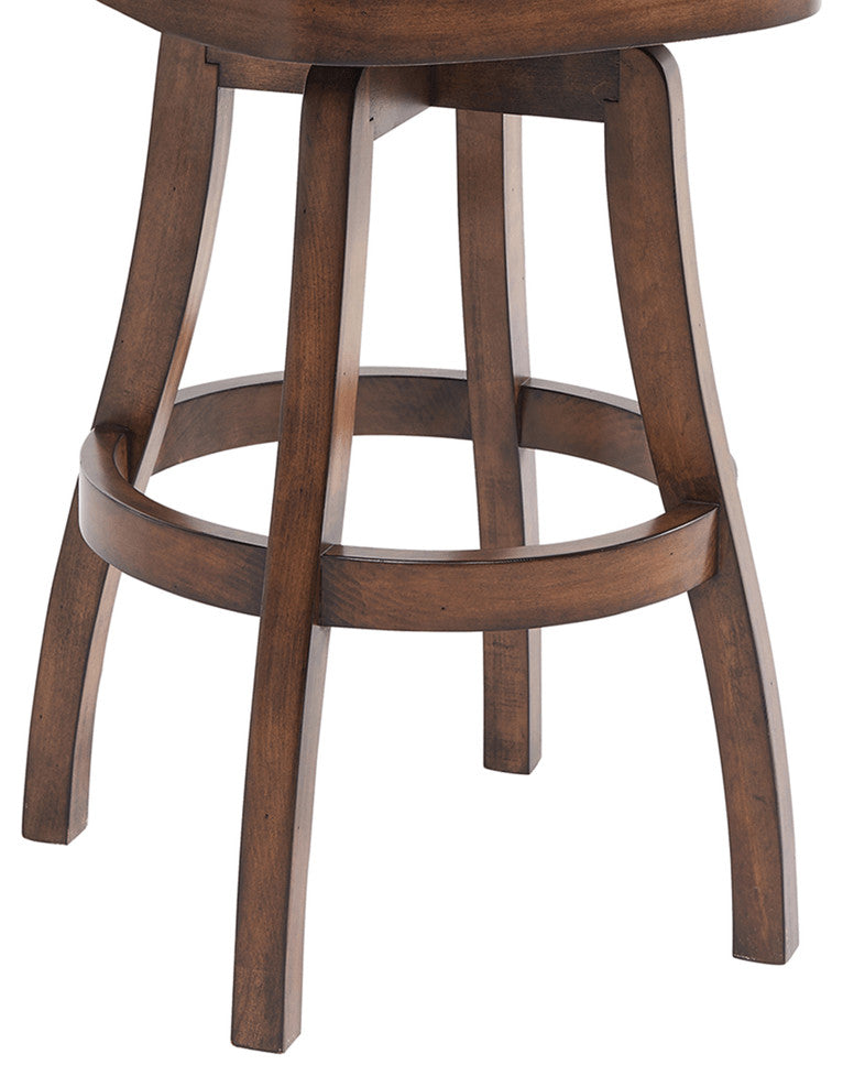 45" Brown Faux Leather And Solid Wood Swivel Bar Height Chair