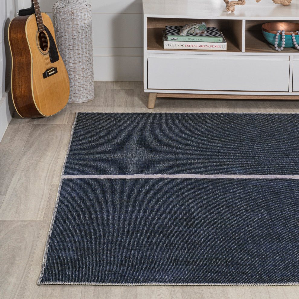 Linja Solid Centre Stripe Machine-Washable Area Rug, 3 X 5