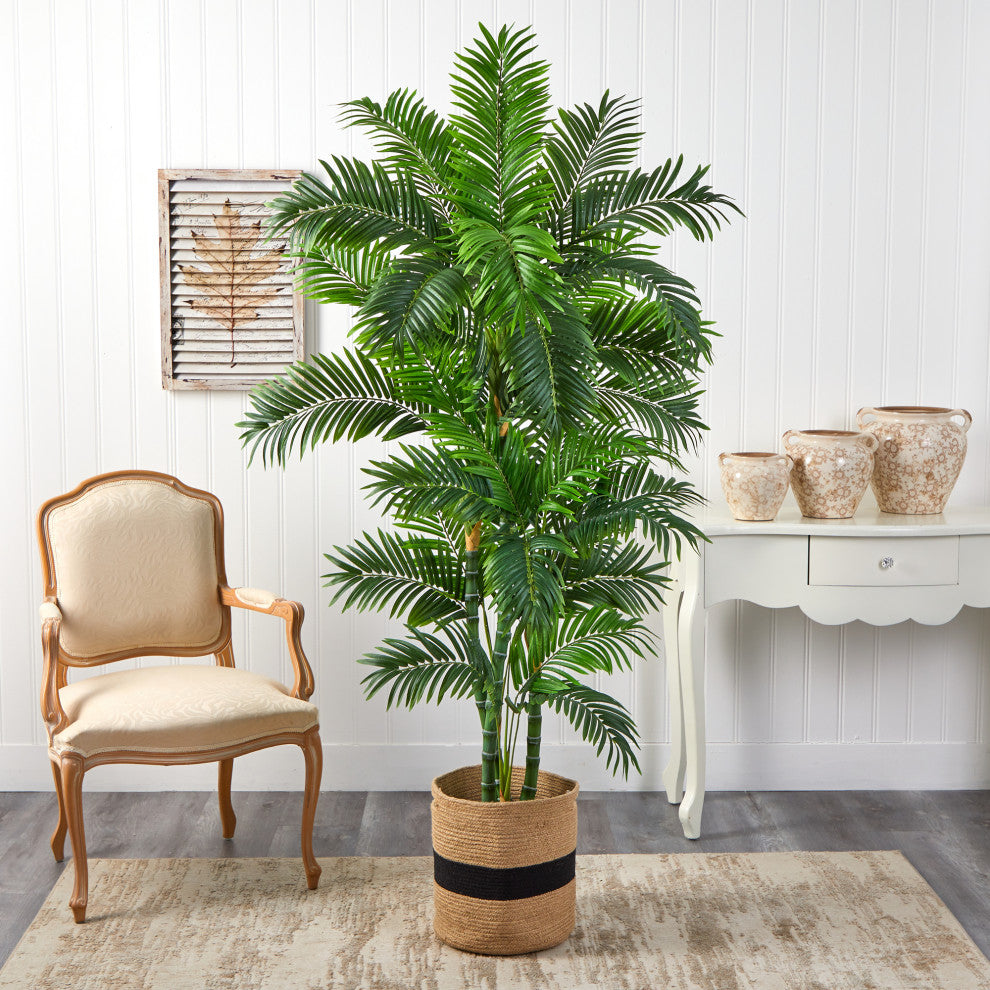 6' Curvy Parlor Artificial Palm Tree, Handmade Natural Cotton Planter