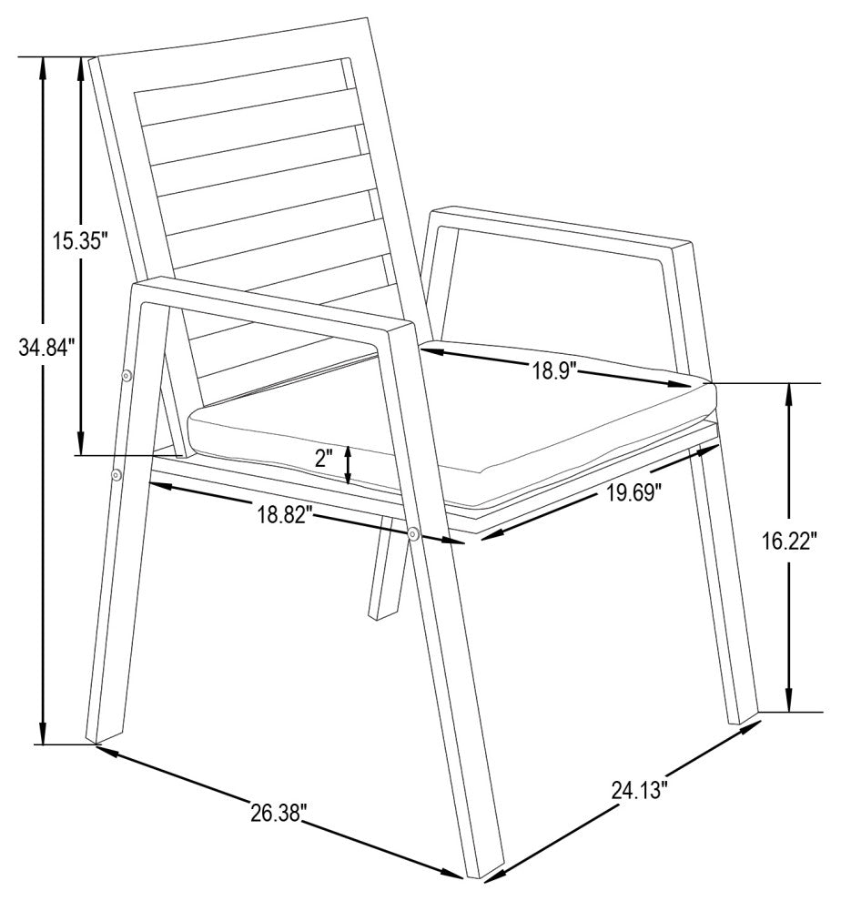 LeisureMod Chelsea Patio Dining Armchair in Aluminum with Cushions, Beige