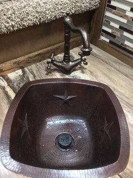 Oil Rubbed Bronze 15" Square Copper Kitchen Bar Wet Bar Sink with STARS