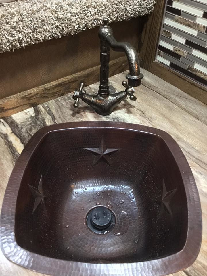 Oil Rubbed Bronze 15" Square Copper Kitchen Bar Wet Bar Sink with STARS
