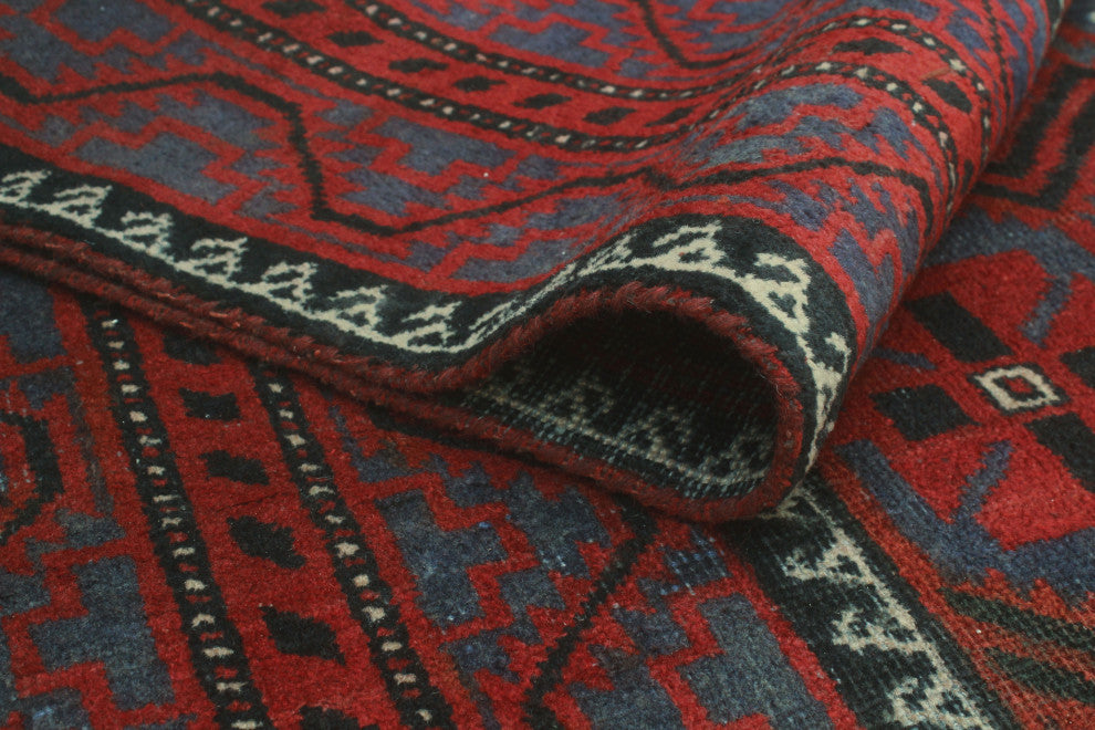 Vintage Distressed Abby Blue/Burgundy Runner, 4'1x9'1