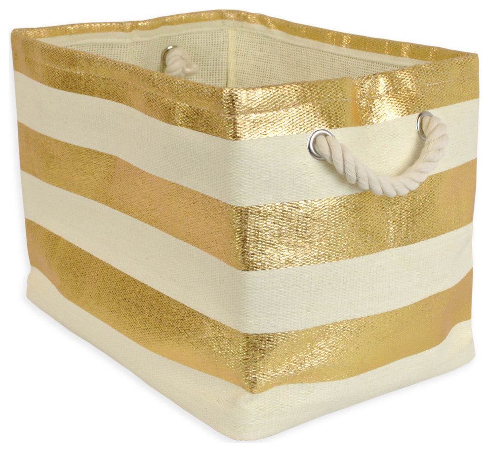 Paper Bin Stripe Gold Rectangle Medium 15"x10"x12"