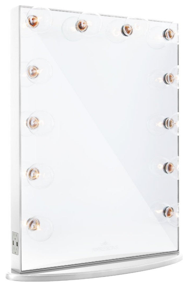 Hollywood Glow XL Vanity Mirror, Glossy White, Clear Led Globe Bulbs