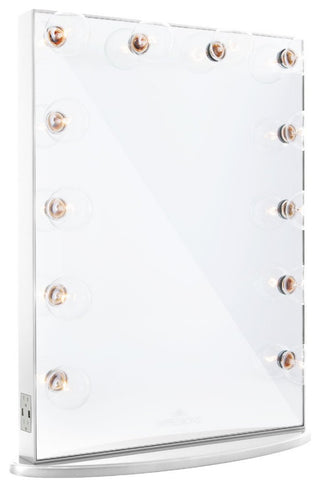 Hollywood Glow XL Vanity Mirror, Glossy White, Clear Led Globe Bulbs