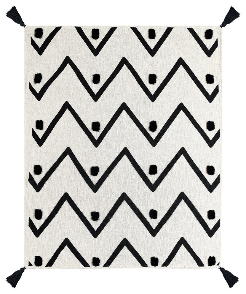 Modern Boho Tufted Polka Dot Peaks Cotton Throw Blanket, 50" x 60"
