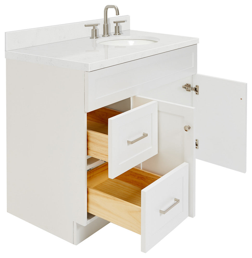 Ariel Hamlet 42" Single Right Oval Sink Bathroom Vanity, Carrara Quartz