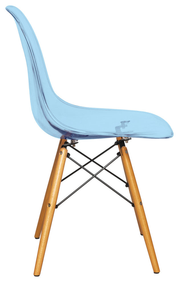 Dover Molded Dinin Side Chair, Wood Dowel Eiffel Base, Set of 2, Transparent Blue