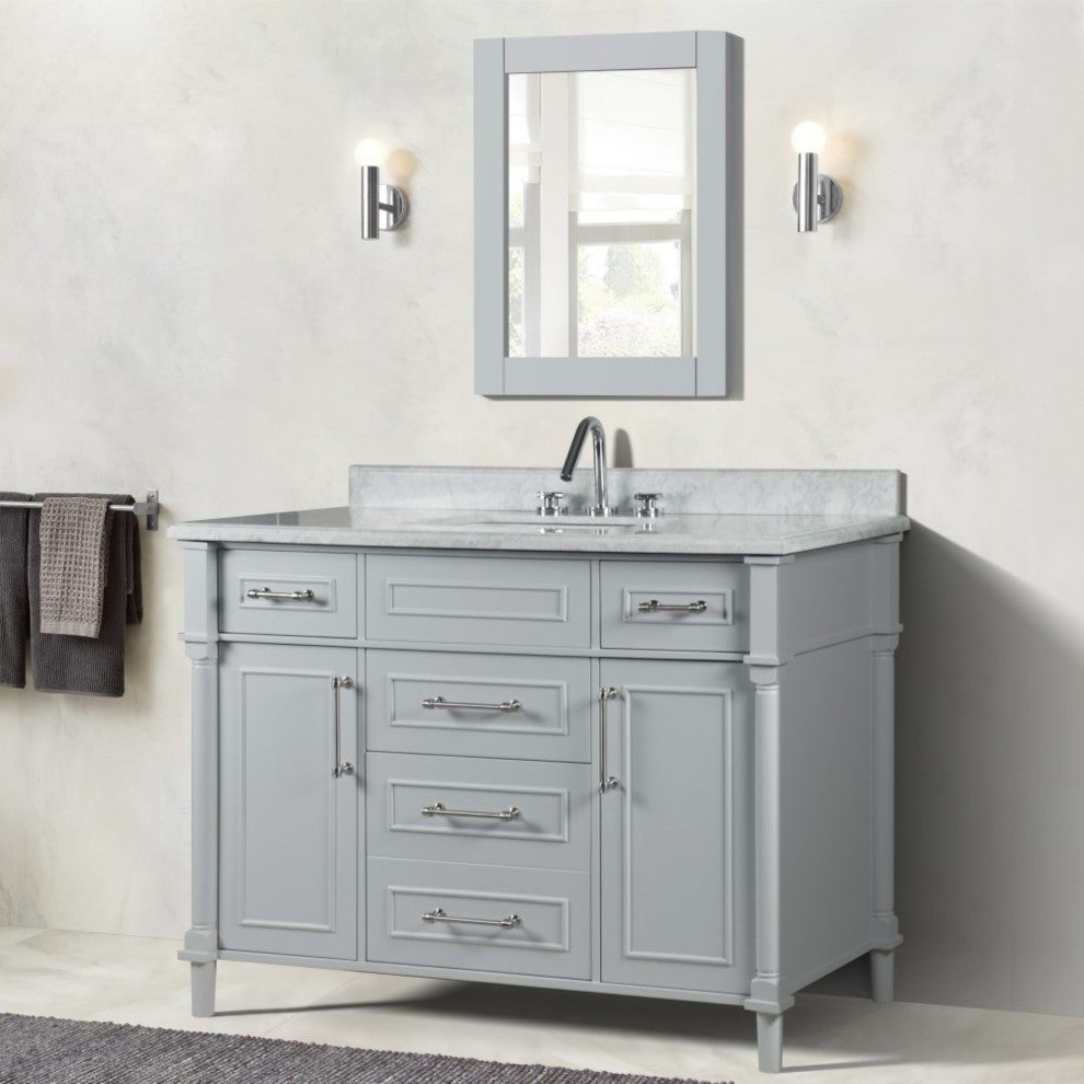 48" Single Vanity, Light Gray With White Carrara Marble Top