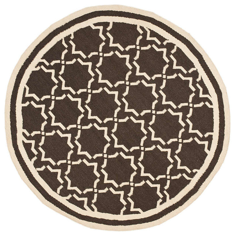 Safavieh Dhurries Dhu545A Geometric Rug, Chocolate/Ivory, 6'0"x6'0" Round
