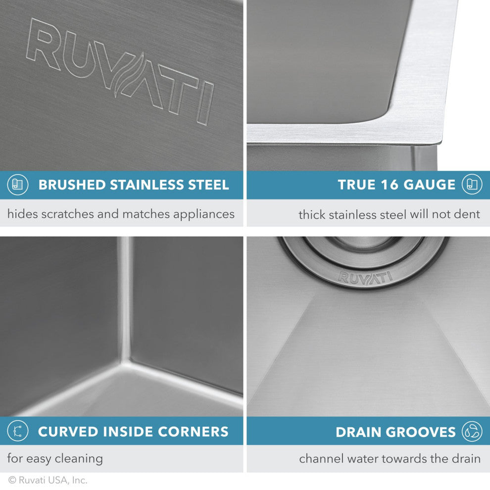 Ruvati 10 inch Undermount Bar Prep Tight Raduis 16 Gauge Kitchen Sink Stainless