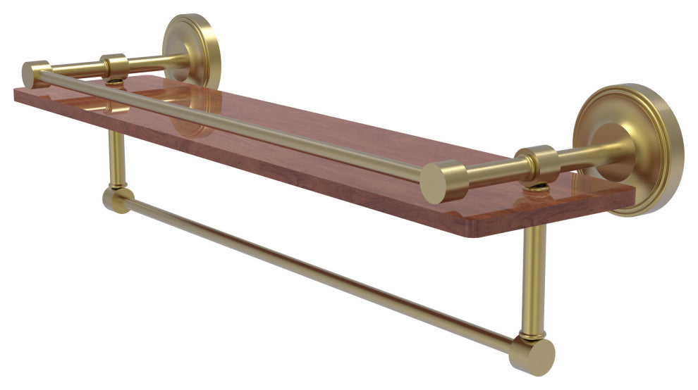 Prestige Regal 22" Wood Shelf with Gallery Rail and Towel Bar, Satin Brass