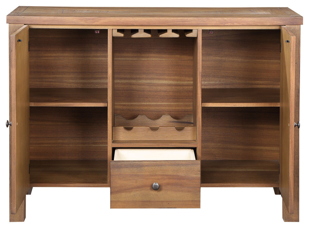 Acme Pascaline Server Gray Fabric Rustic Brown and Oak Finish