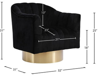 Pemberly Row 18" Contemporary Tufted Velvet Swivel Accent Chair in Black/Gold