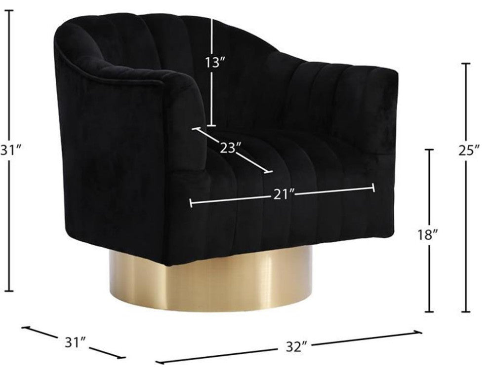 Pemberly Row 18" Contemporary Tufted Velvet Swivel Accent Chair in Black/Gold