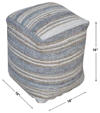 Uttermost Mesick Coastal Wool Hemp and Cotton Handwoven Pouf in Light Gray