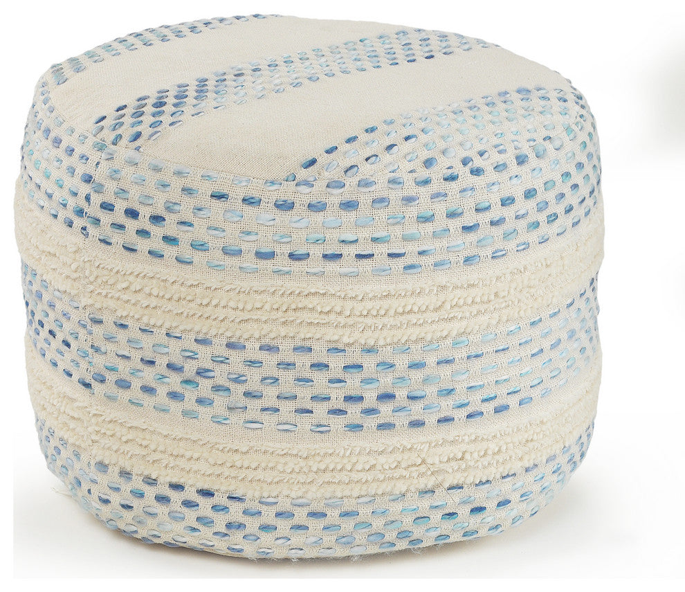 Blue and Cream Tufted Pin Dot Pouf