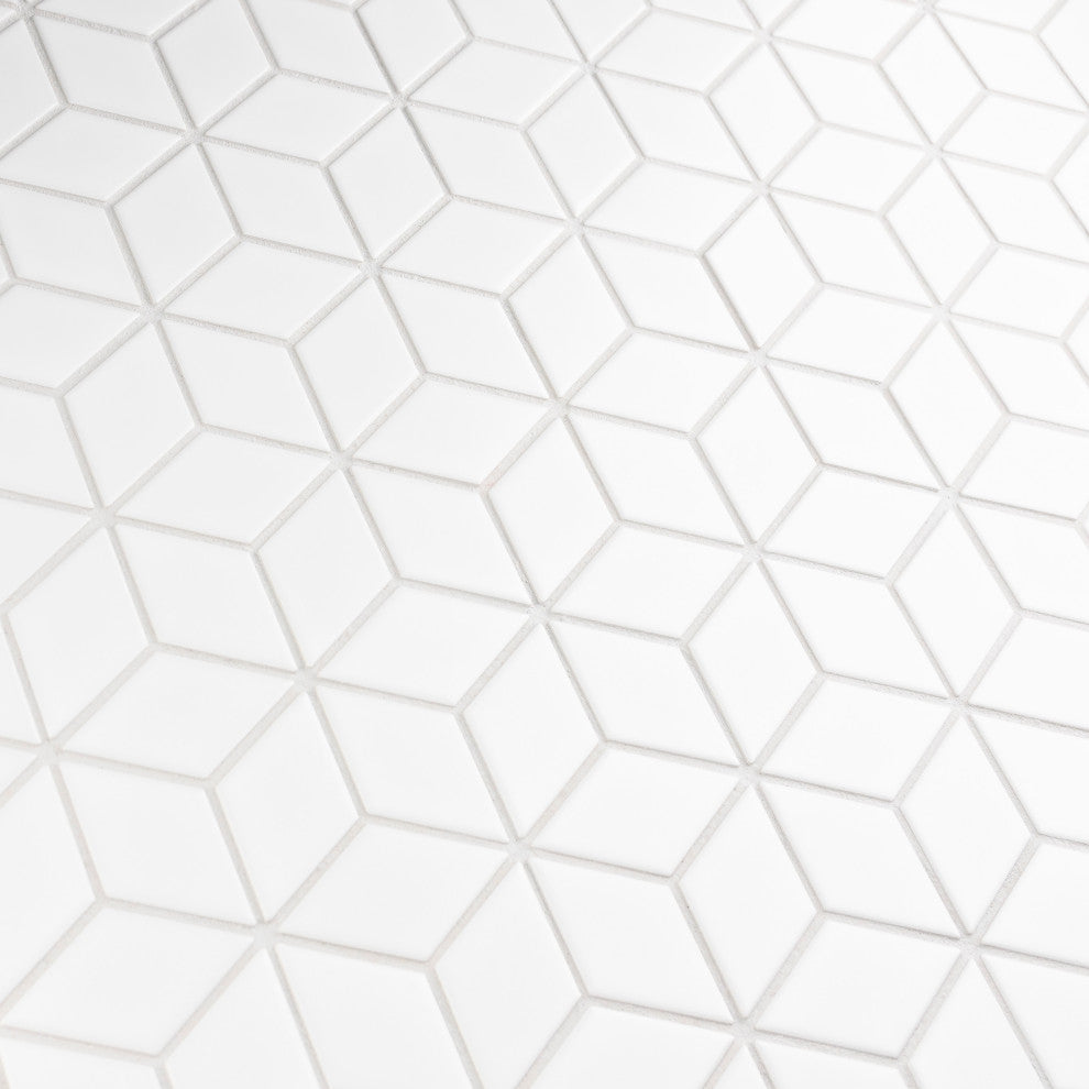 Metro Rhombus Mosaic Floor and Wall Tile, Matte White