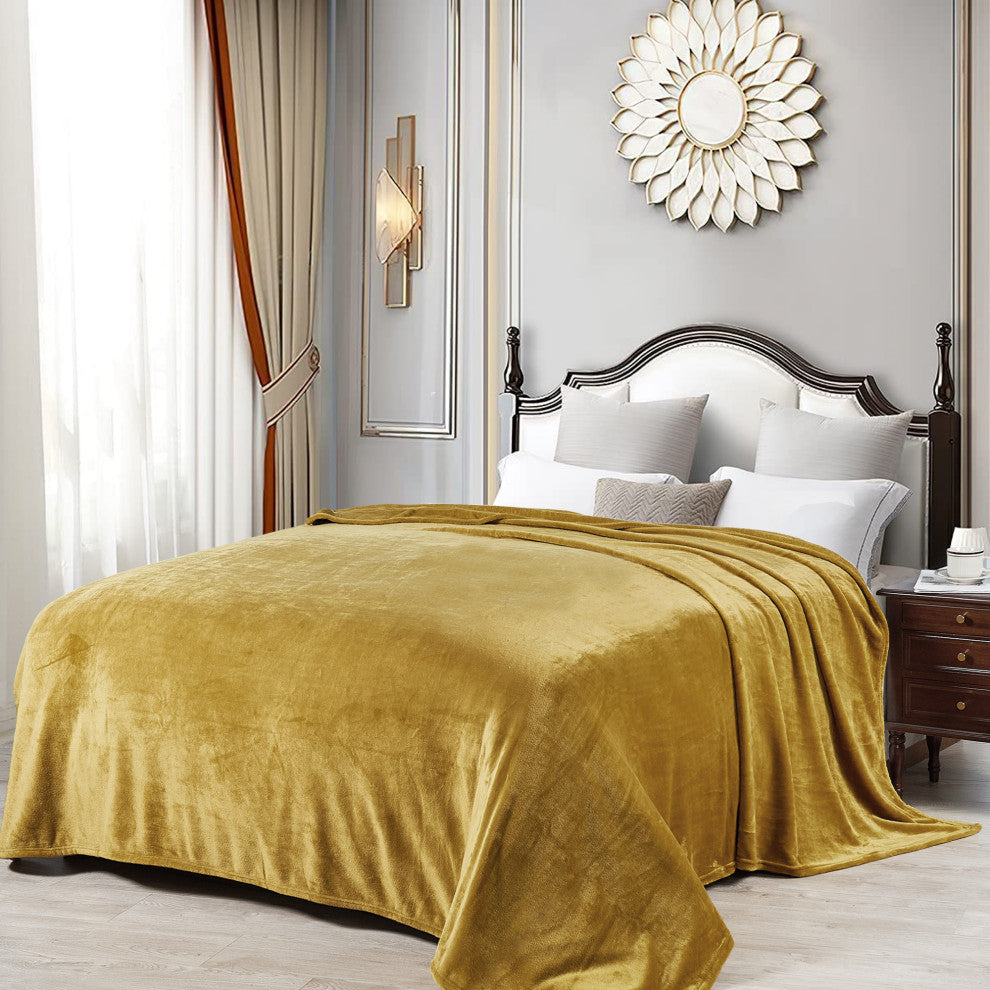 Christmas Solid Flannel Fleece Blanket, Golden Spice, Twin