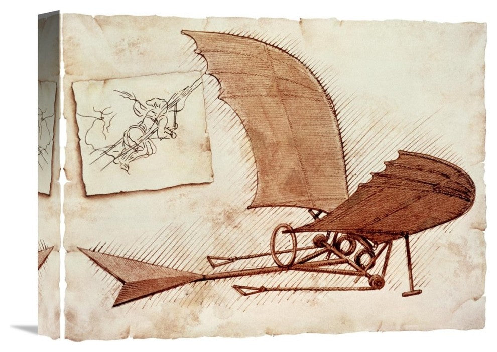 "Flying Machine" Stretched Canvas Giclee by Leonardo Da Vinci, 16"x12"