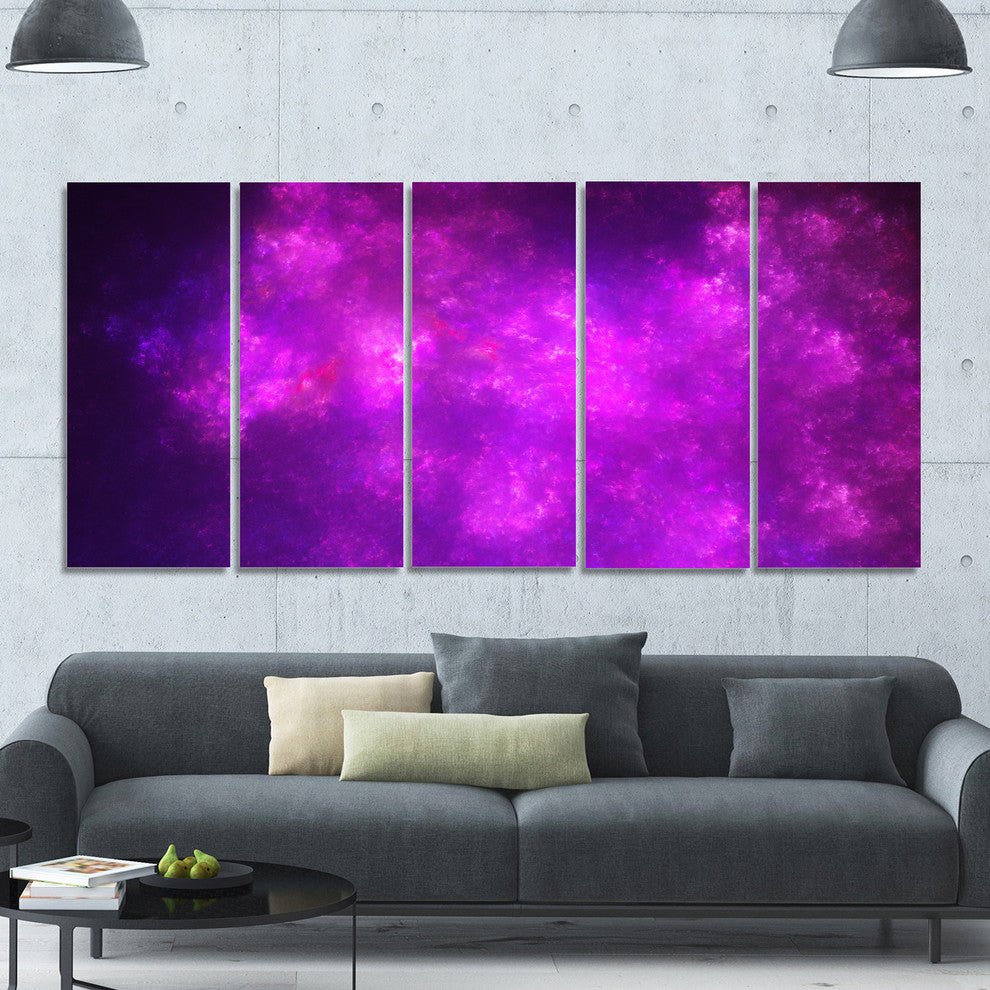 Purple Starry Fractal Sky, Abstract Canvas Art Print, 60"x28", 5 Panels