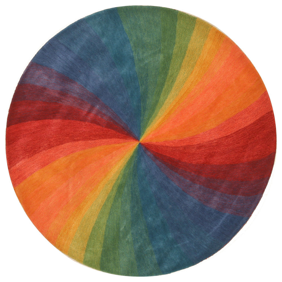 Hand-Tufted Wool Lollipop Contemporary Abstract Swirl Rug, 4' Round