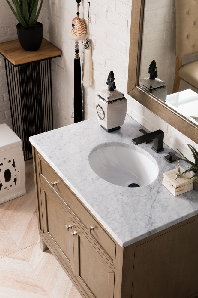 James Martin 305-V36-WWW-3CAR Chicago 36" Vanity with Carrara Marble Top
