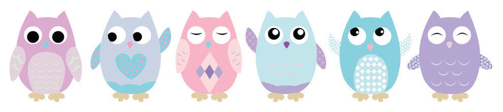 Owls Fabric Wall Decals, Set of 6, Pink, 6" Tall