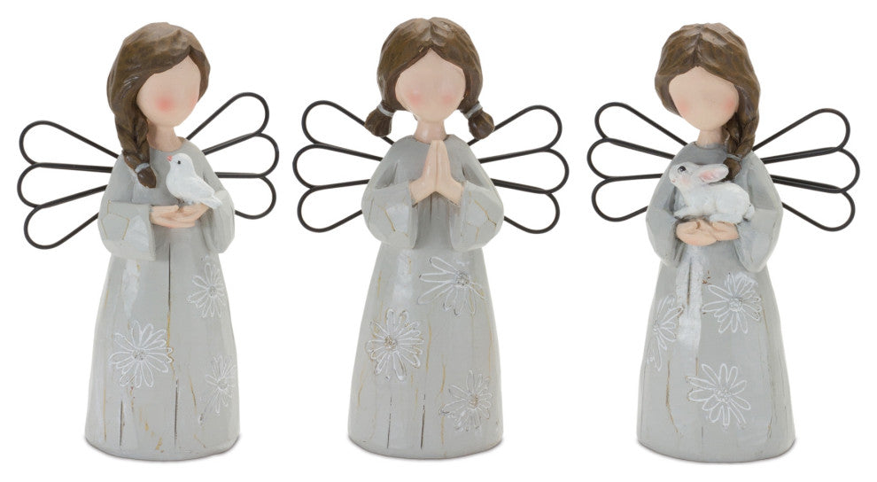 Floral Etched Angel Figurine, 3-Piece Set
