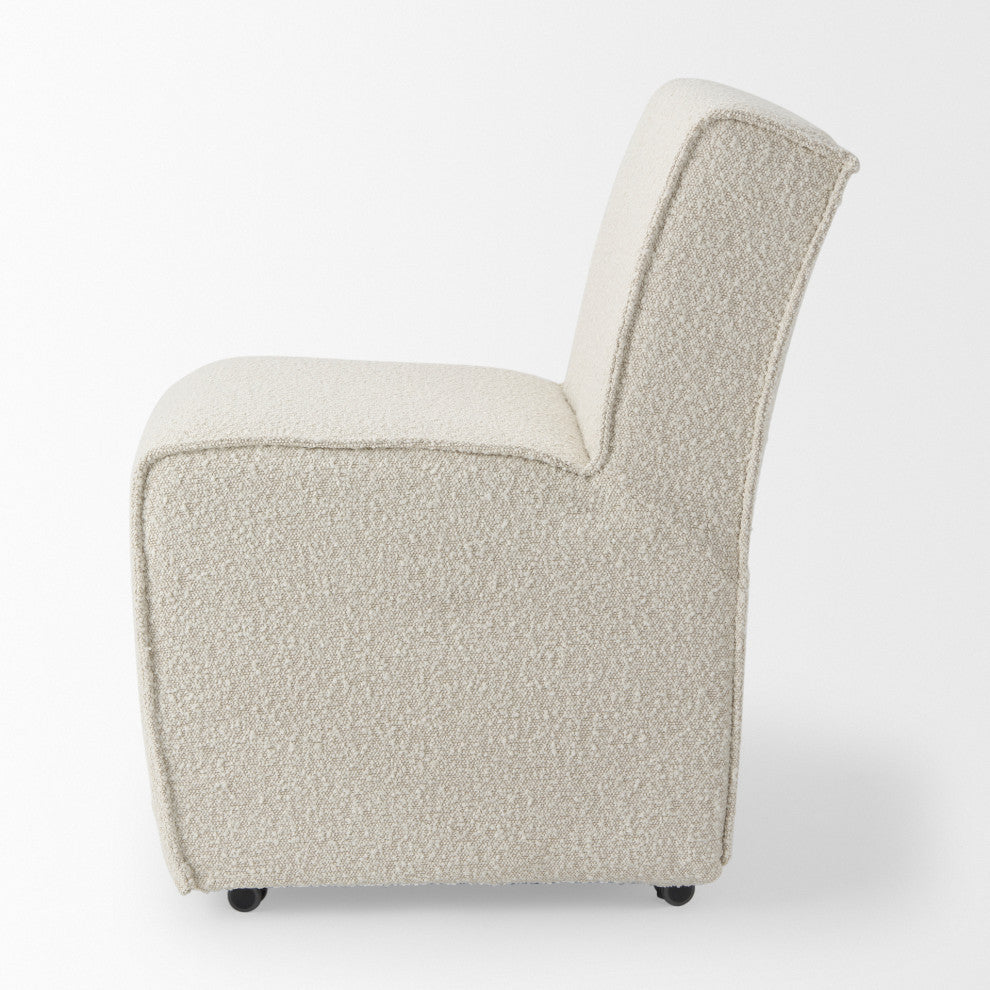 Damon Cream Boucle Fabric Wrapped Dining Chair With Casters (Set of 2)