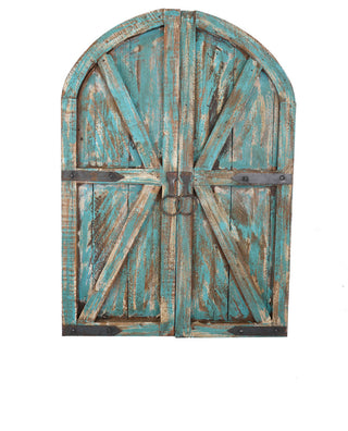 Farmhouse Arched Pair Wooden Doors, Small, Turqouise