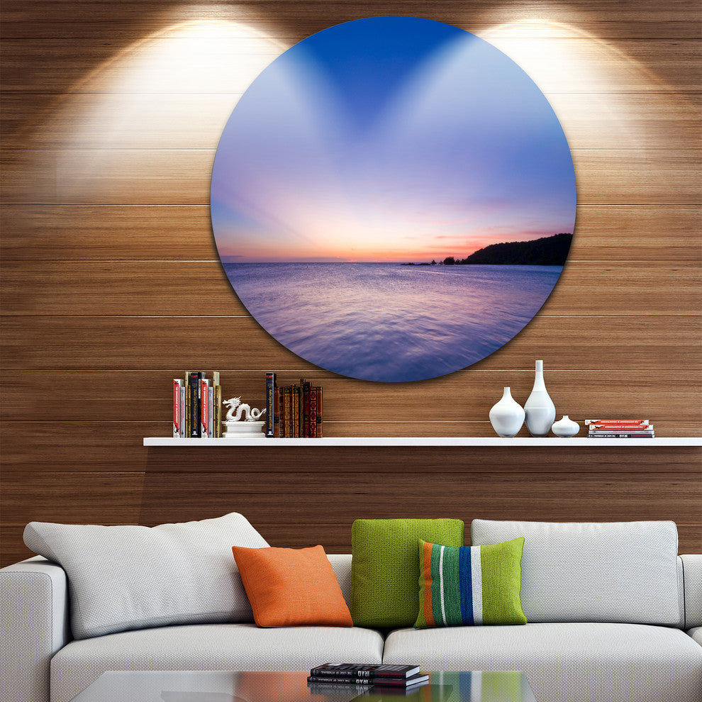 Bright Blue Sky And Waters At Sunset, Seashore Disc Metal Wall Art, 23"