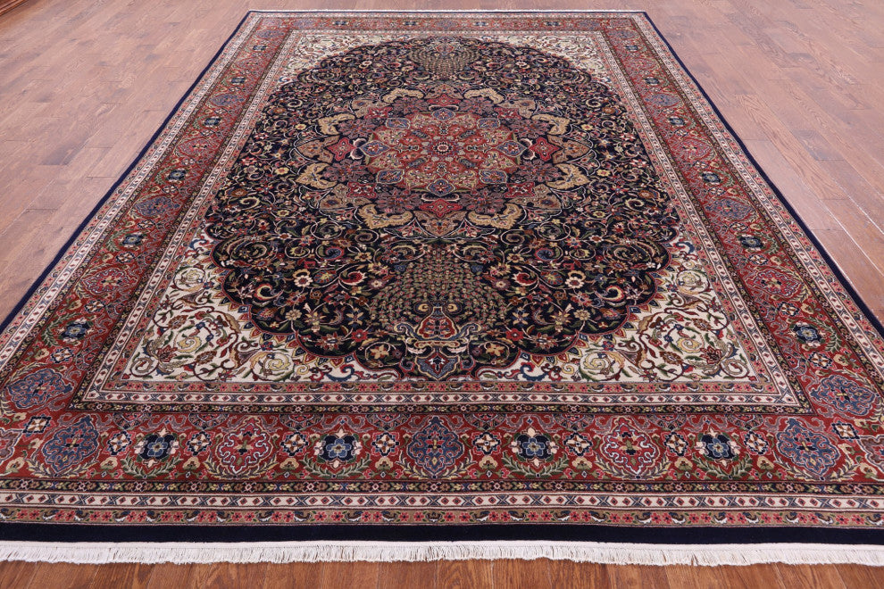 Navy Blue Persian Tabriz Handmade Wool Rug 9' 1" X 12' 3" Q9509