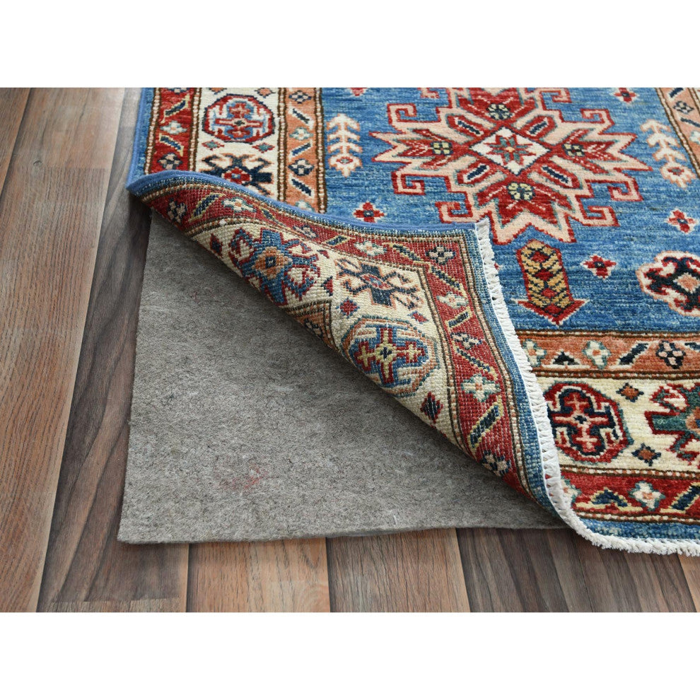 Denim Blue Soft Wool Hand Knotted Afghan Super Kazak XL Runner Rug, 2'6"x33'6"