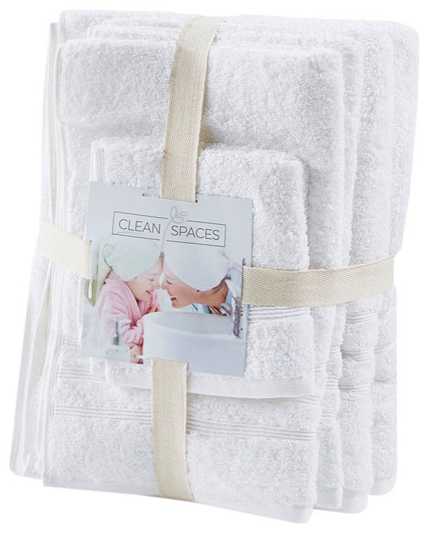 Clean Spaces Nurture Sustainable Antimicrobial Bath Towel 6 Piece Set, White