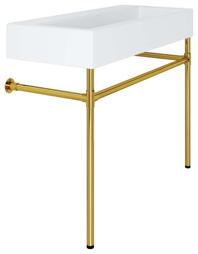 Redeem 40" Wall-Mount Gold Stainless Steel Bathroom Vanity, Gold White