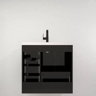 Carla 36" Freestanding Bathroom Vanity With Left Side Drawers, Gloss Black