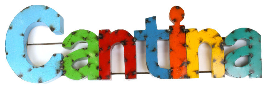 Colorful "Cantina" Recycled Metal Sign