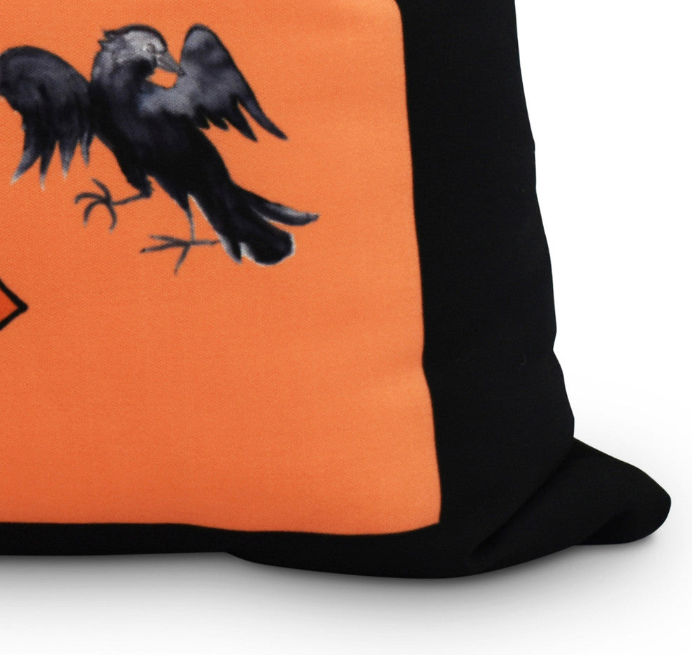 Fly Away Witch 20" Orange Halloween Print Decorative Throw Pillow
