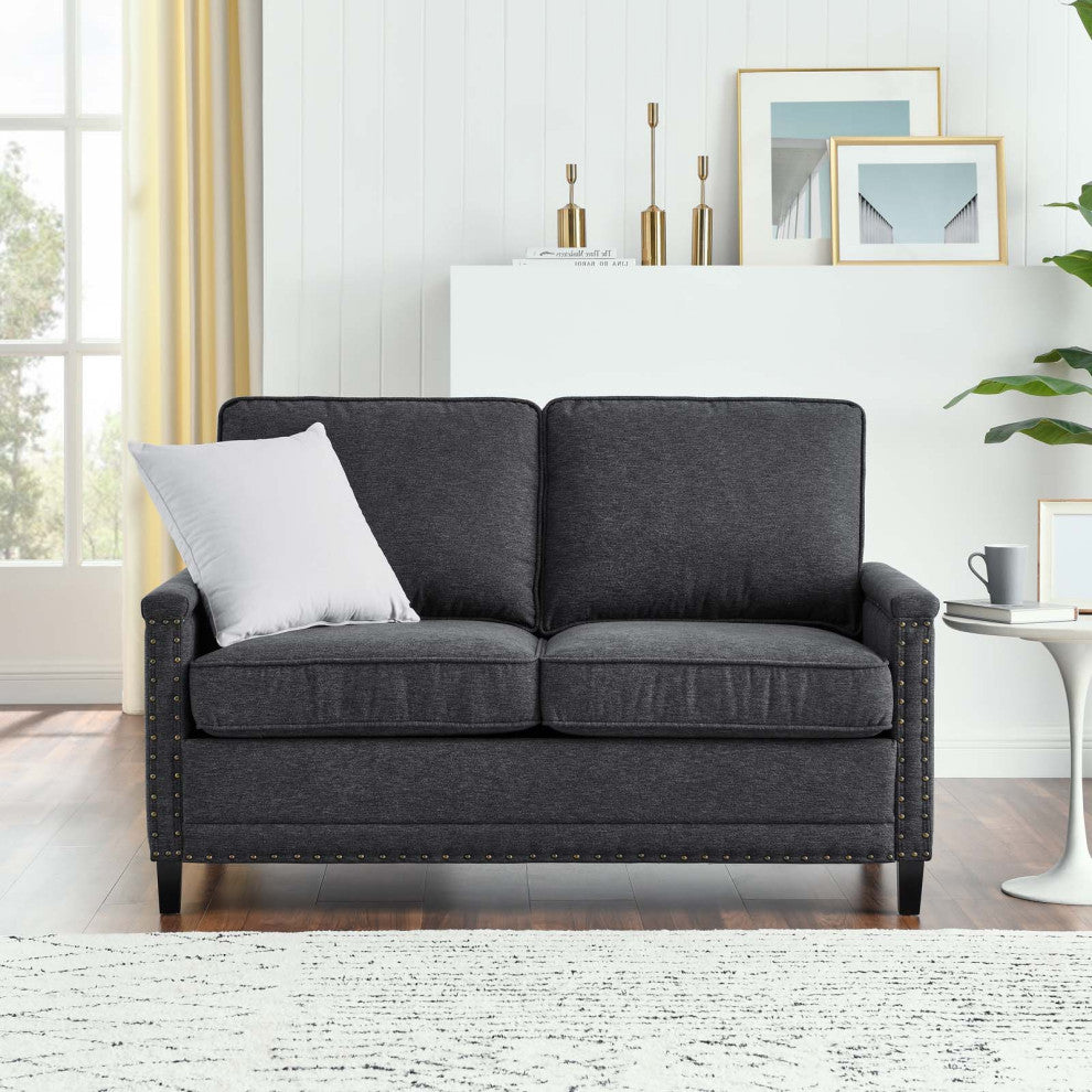 Loveseat Sofa, Fabric, Dark Gray, Modern, Living Lounge Hotel Hospitality
