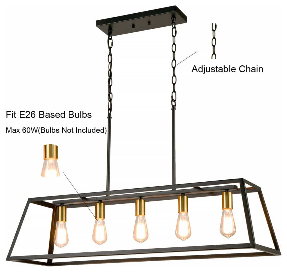 5-Light Kitchen Island Pendant Lighting Industrial Island Chandelier