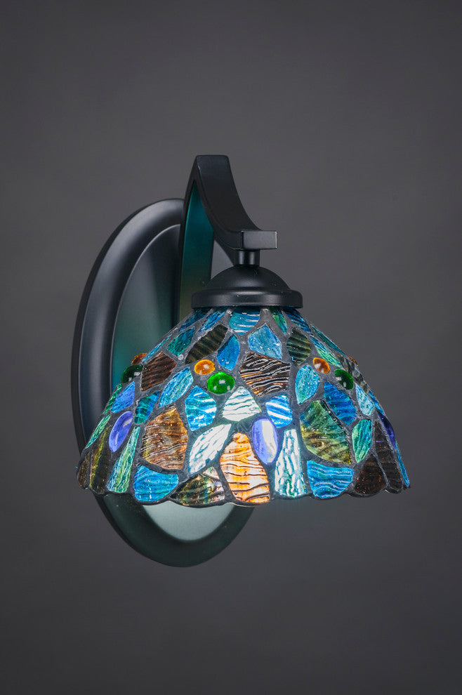 Zilo Wall Sconce, Matte Black, 7" Blue Mosaic Tiffany Glass