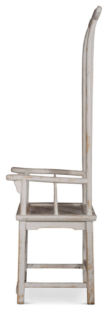 Chinese Ming Style Tall Arm Chair, Distressed White