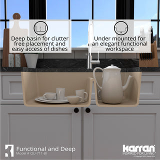 Karran Undermount Quartz 32" 60/40 Double Bowl Kitchen Sink Kit, Bisque