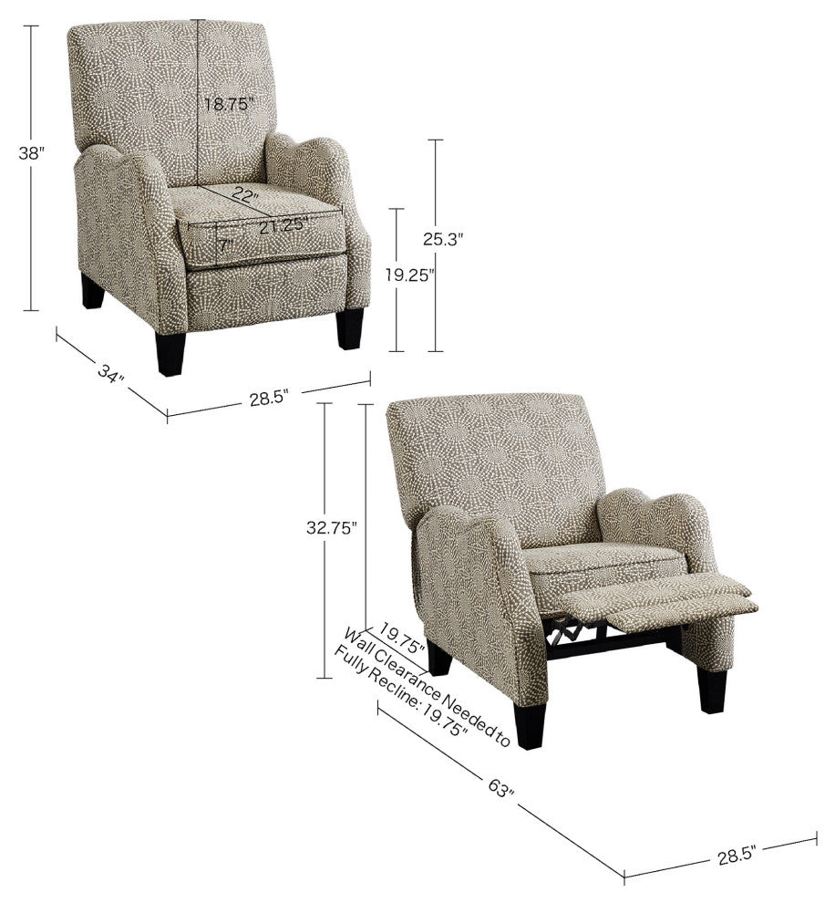 Madison Park Hoffman Eclectic Saules Push Back Recliner Lounge Chair