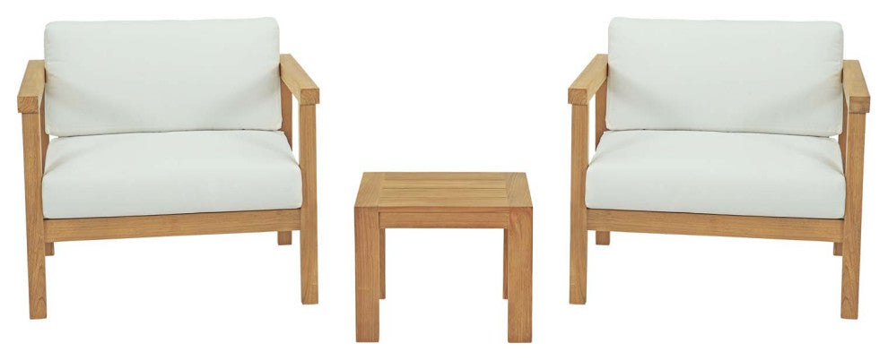 Bayport 3 Piece Outdoor Patio Teak Set EEI-3112-NAT-WHI-SET