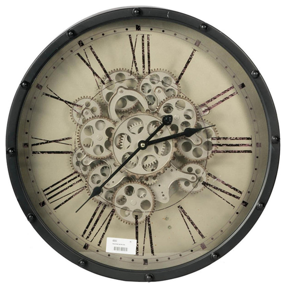 Black and Ivory Vintage Gear Industrial Wall Clock